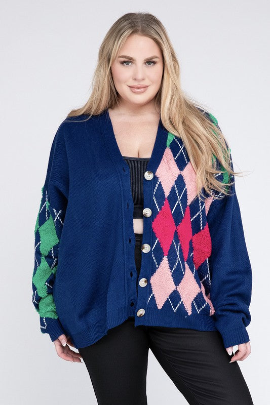 Plus V Neck Button Front Cardigan-Charmful Clothing Boutique