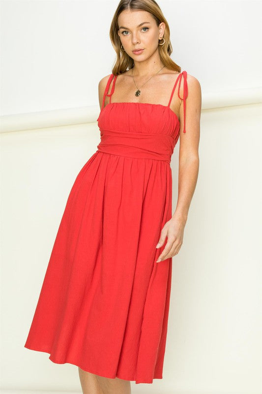 Get a Clue Tie-Strap Midi Dress-Charmful Clothing Boutique