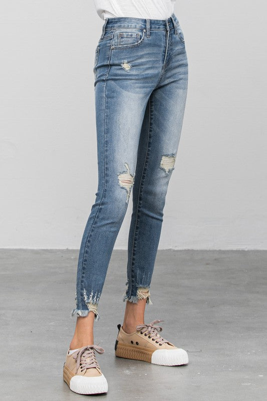 HIGH STRETCH MID RISE SKINNY JEANS-Charmful Clothing Boutique