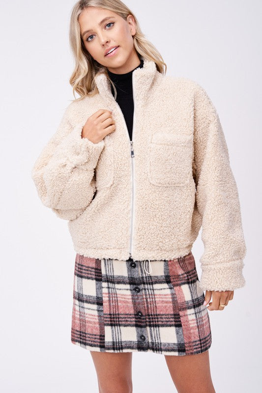 SHERPA JACKET WITH FRONT POCKETS-Charmful Clothing Boutique