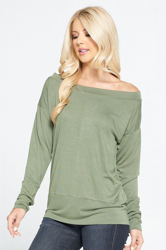 Off Shoulder Dolman Sleeve Knit Top-Charmful Clothing Boutique