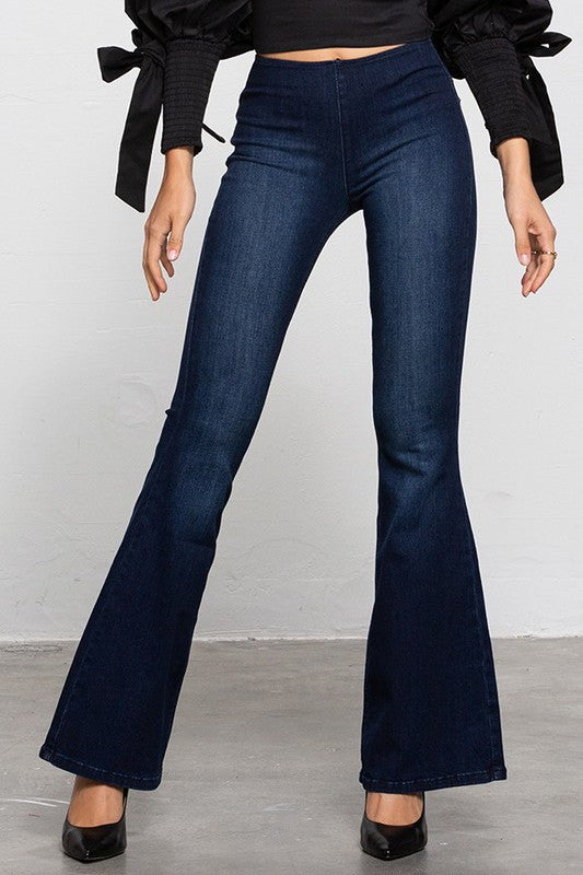 MID-RISE BANDED WIDER FLARE JEANS-Charmful Clothing Boutique