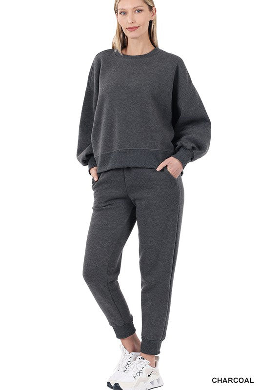 Balloon Sleeve Sweatshirt & Sweatpants Set-Charmful Clothing Boutique