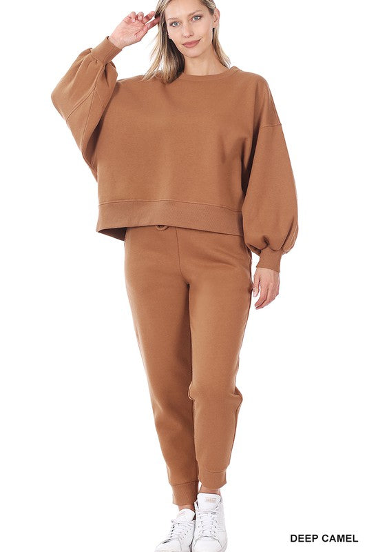 Balloon Sleeve Sweatshirt & Sweatpants Set-Charmful Clothing Boutique