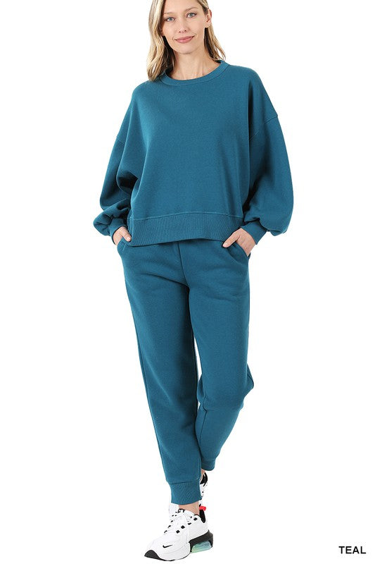 Balloon Sleeve Sweatshirt & Sweatpants Set-Charmful Clothing Boutique