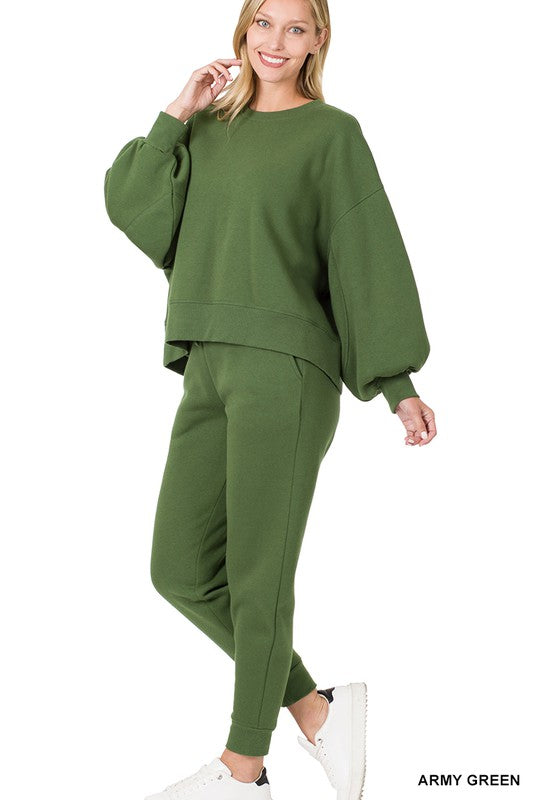 Balloon Sleeve Sweatshirt & Sweatpants Set-Charmful Clothing Boutique