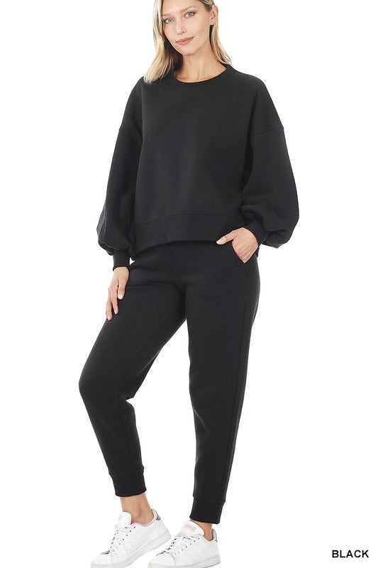 Balloon Sleeve Sweatshirt & Sweatpants Set-Charmful Clothing Boutique