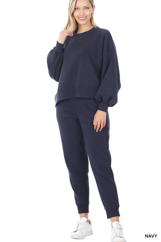 Balloon Sleeve Sweatshirt & Sweatpants Set-Charmful Clothing Boutique