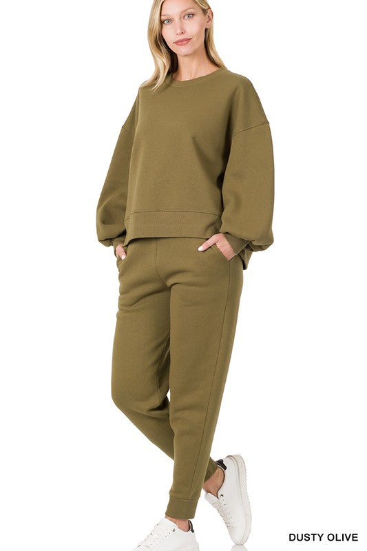 Balloon Sleeve Sweatshirt & Sweatpants Set-Charmful Clothing Boutique