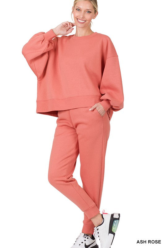 Balloon Sleeve Sweatshirt & Sweatpants Set-Charmful Clothing Boutique