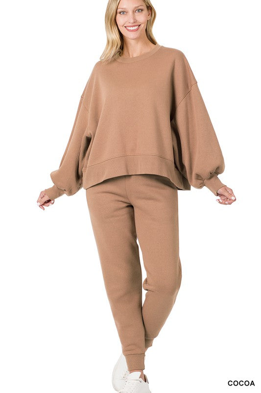 Balloon Sleeve Sweatshirt & Sweatpants Set-Charmful Clothing Boutique