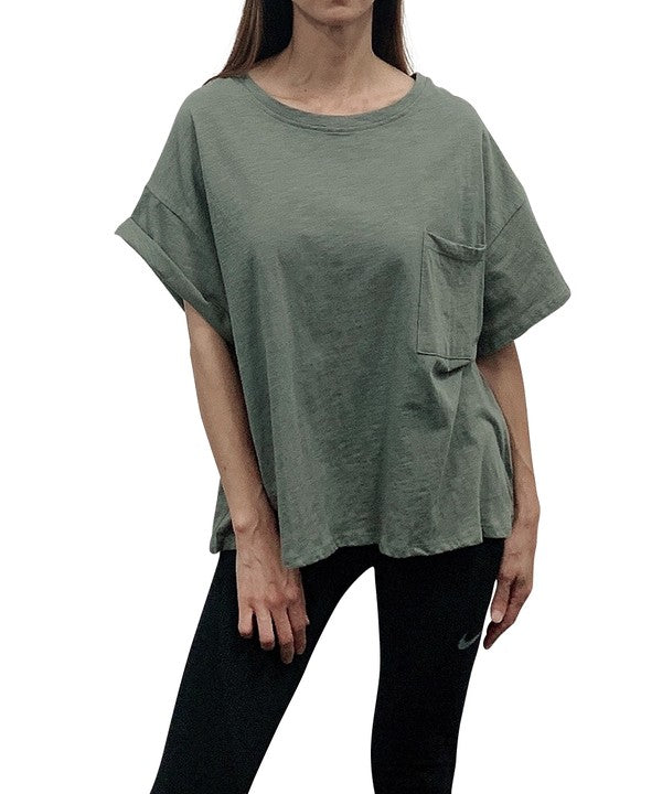 POCKET OVERSIZE CROP T-Charmful Clothing Boutique