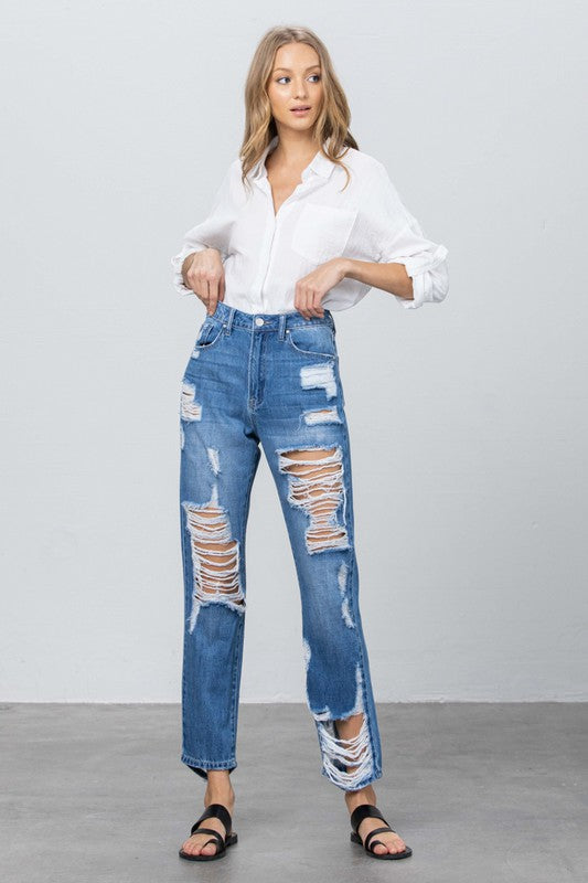 HIGH RISE STRAIGHT JEANS-Charmful Clothing Boutique