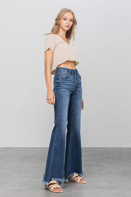 BUTTON DOWN WIDE FLARE JEANS-Charmful Clothing Boutique