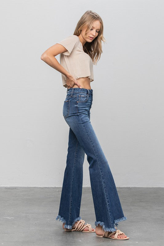 BUTTON DOWN WIDE FLARE JEANS-Charmful Clothing Boutique