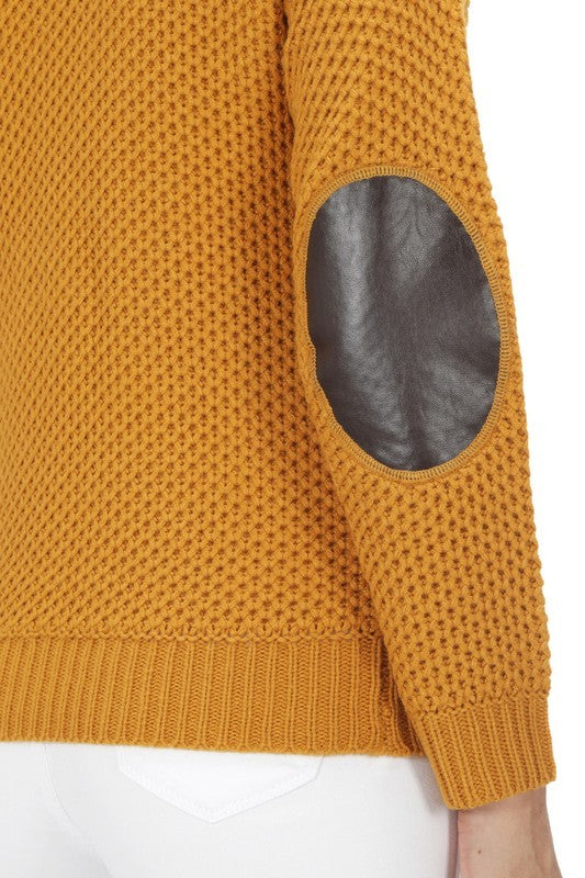 Honeycomb Stitch Sweater Top. w/ Elbow Patch-Charmful Clothing Boutique