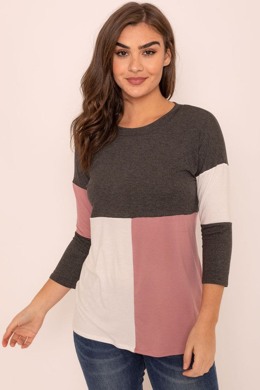 Plus Color Block Tunic-Charmful Clothing Boutique