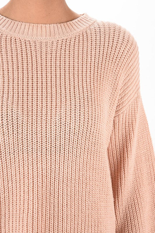 Puff Bell Sleeve Waffle Knit Pullover Sweater Top-Charmful Clothing Boutique