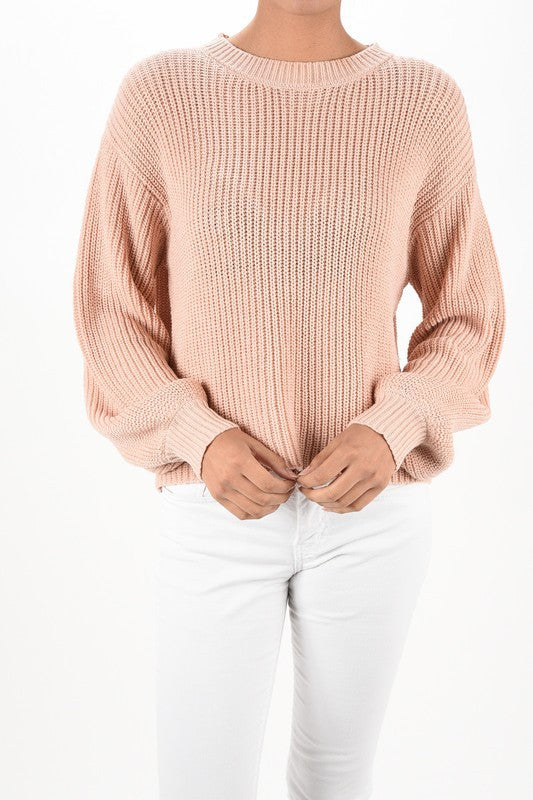 Puff Bell Sleeve Waffle Knit Pullover Sweater Top-Charmful Clothing Boutique