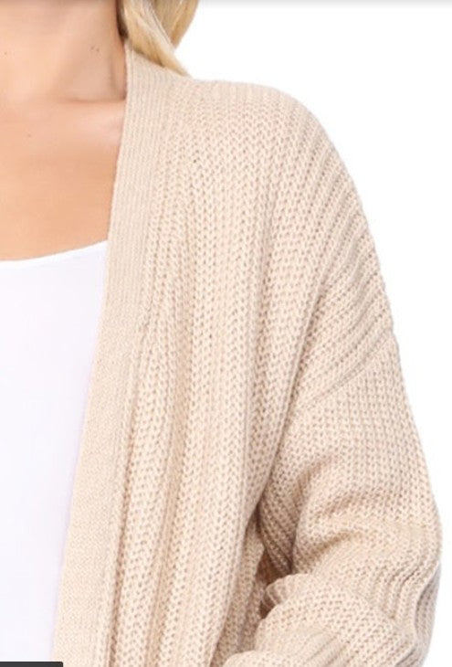 Chunky Waffle Knit Open Front Sweater Cardigan-Charmful Clothing Boutique