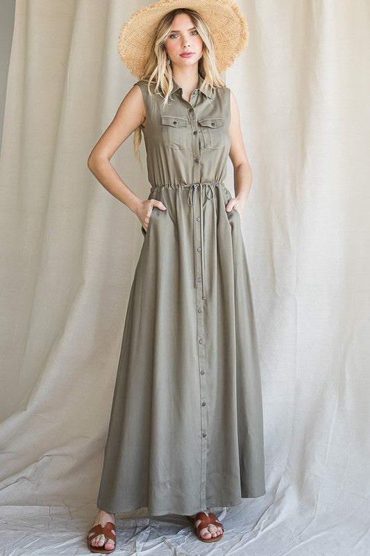 BUTTON DOWN MAXI DRESS-Charmful Clothing Boutique