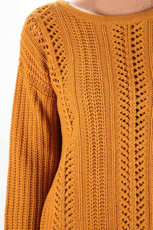 Leaf Crochet Detailed Rolled Up Sleeve Sweater-Charmful Clothing Boutique