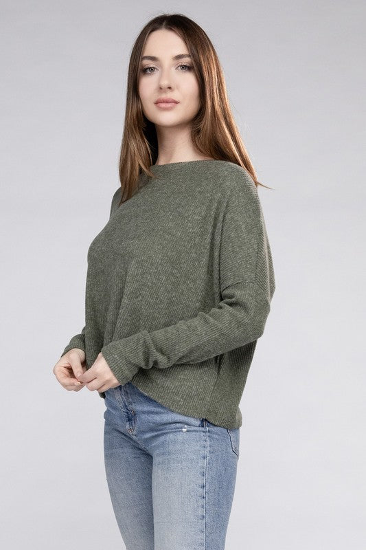 Ribbed Dolman Long Sleeve Sweater-Charmful Clothing Boutique