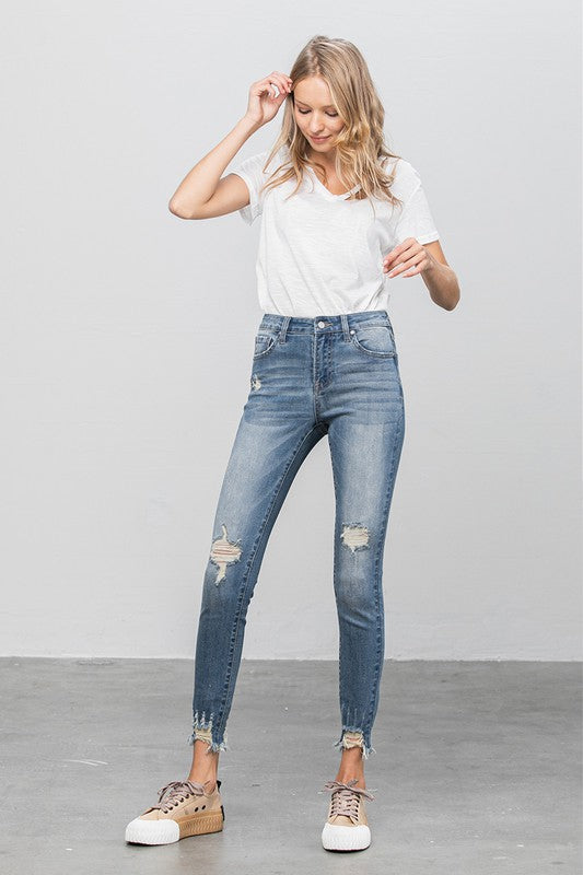 HIGH STRETCH MID RISE SKINNY JEANS-Charmful Clothing Boutique