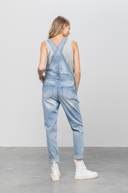 Patch Pocket Ripped Denim Overalls-Charmful Clothing Boutique