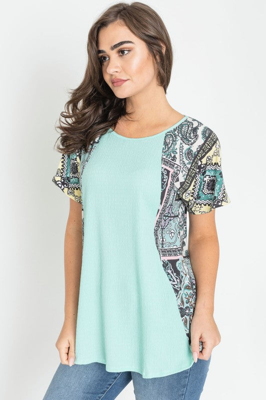 Crinkle Tribal Contrast Tunic-Charmful Clothing Boutique