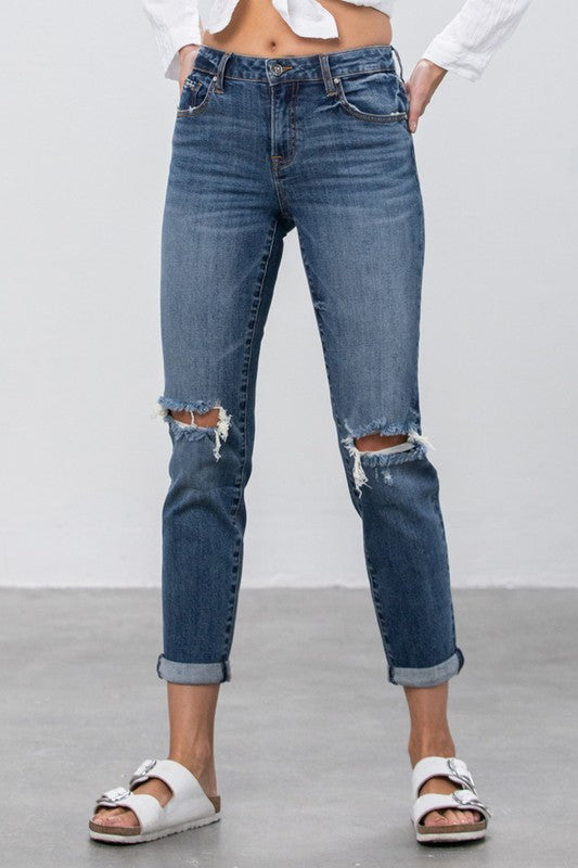 Ripped Boyfriend Jeans-Charmful Clothing Boutique