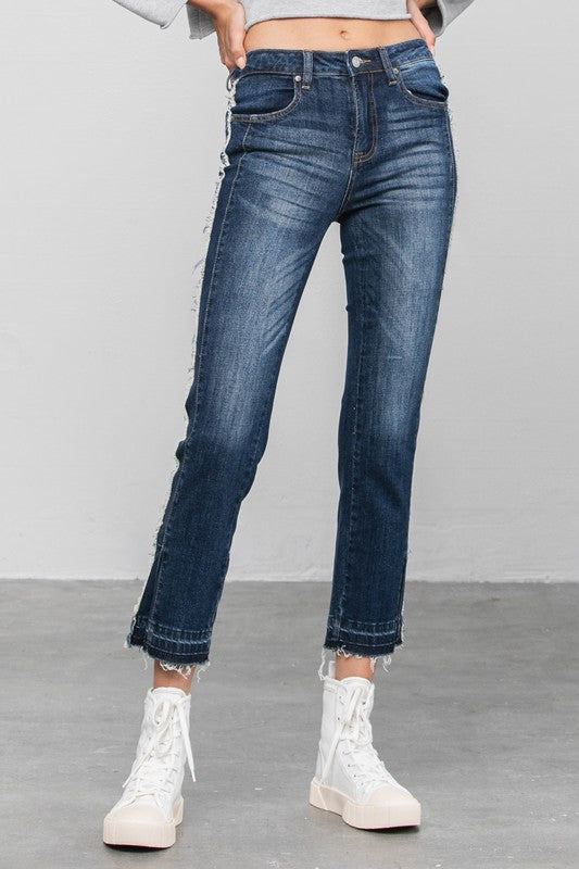 Frayed Hem Cropped Straight Jeans-Charmful Clothing Boutique