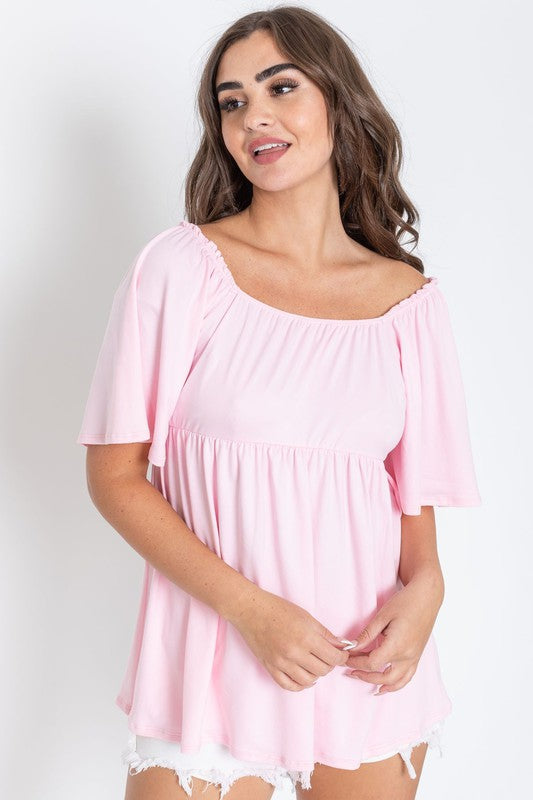 Solid Square Neck Babydoll Tunic-Charmful Clothing Boutique