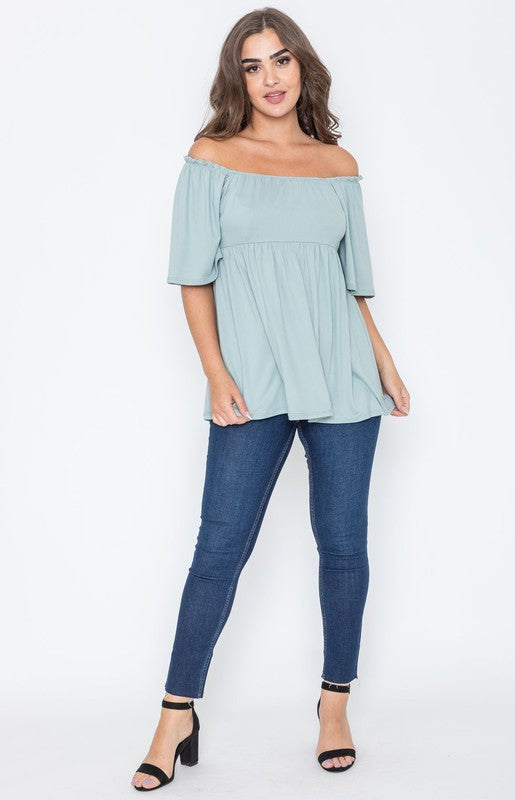 Solid Square Neck Babydoll Tunic-Charmful Clothing Boutique