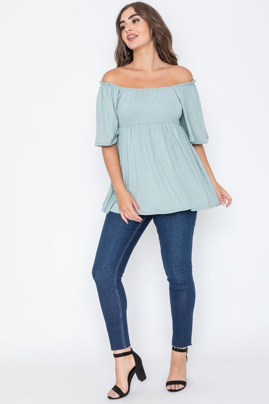 Solid Square Neck Babydoll Tunic-Charmful Clothing Boutique