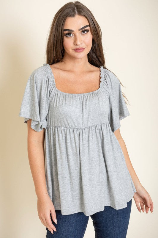 Solid Square Neck Babydoll Tunic-Charmful Clothing Boutique