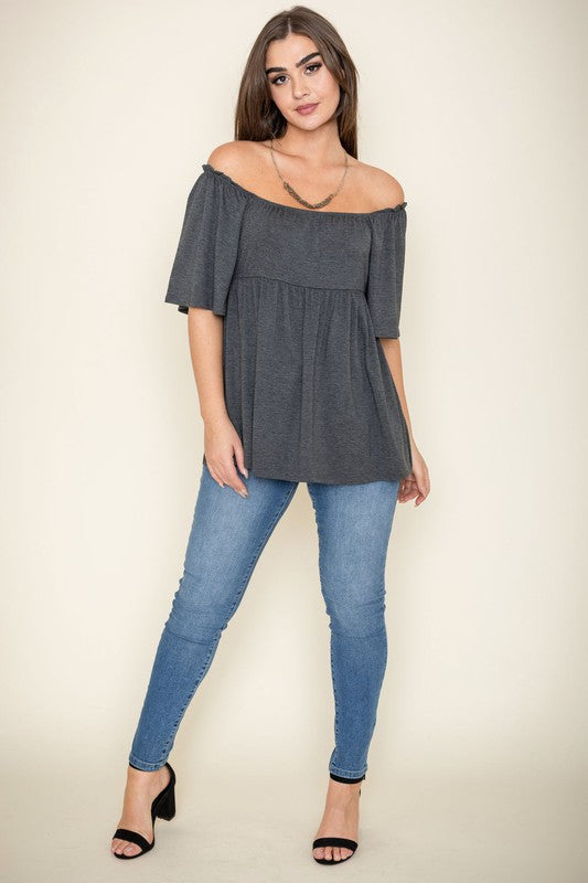 Solid Square Neck Babydoll Tunic-Charmful Clothing Boutique