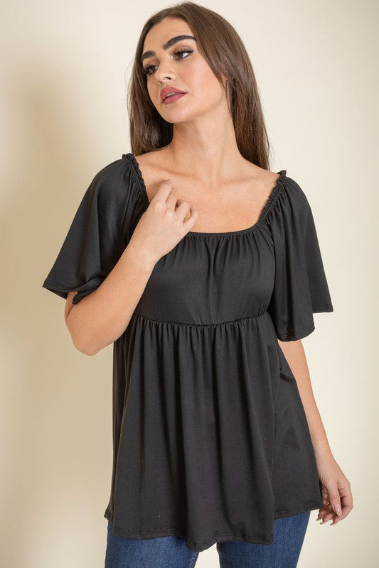 Solid Square Neck Babydoll Tunic-Charmful Clothing Boutique