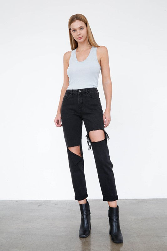 HIGH RISE DISTRESSED ANKLE JEANS-Charmful Clothing Boutique