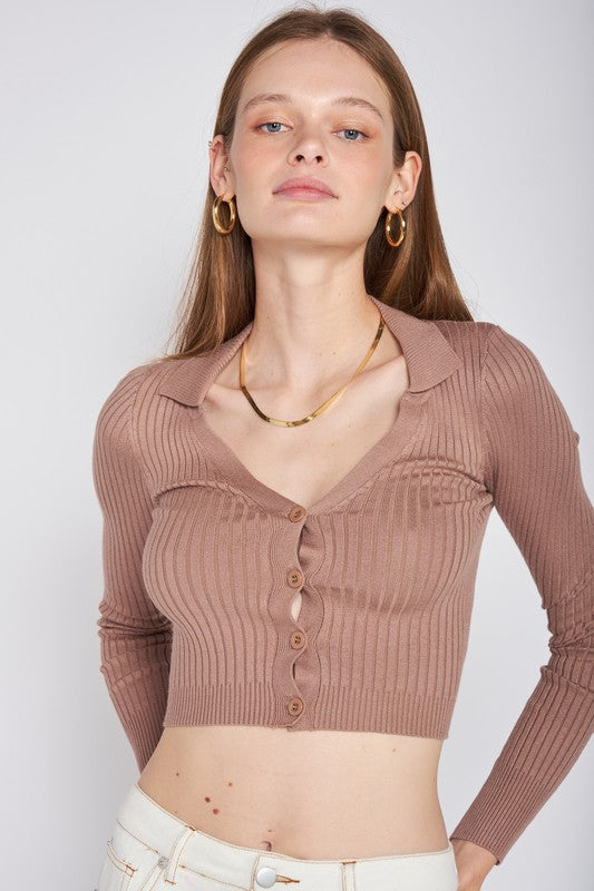 RIBBED BUTTON DOWN CROP CARDIGAN-Charmful Clothing Boutique