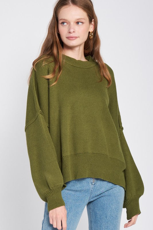 OVER FITTED LONG SLEEVE SWEATER TOP-Charmful Clothing Boutique