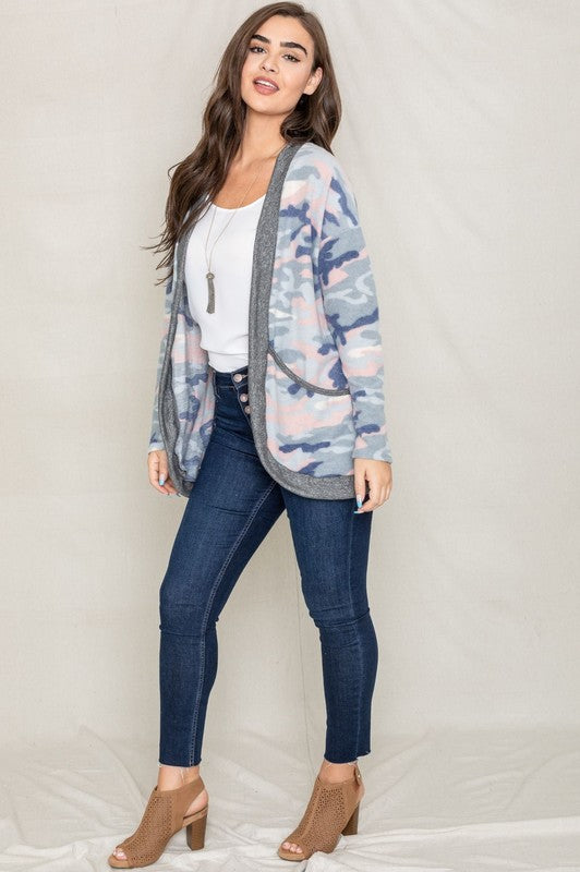 Camo Print Slouch Cardigan-Charmful Clothing Boutique