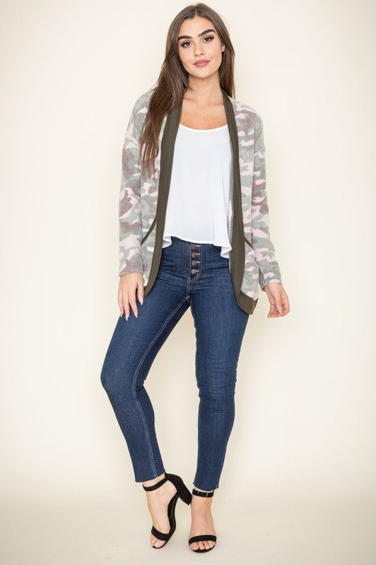 Camo Print Slouch Cardigan-Charmful Clothing Boutique