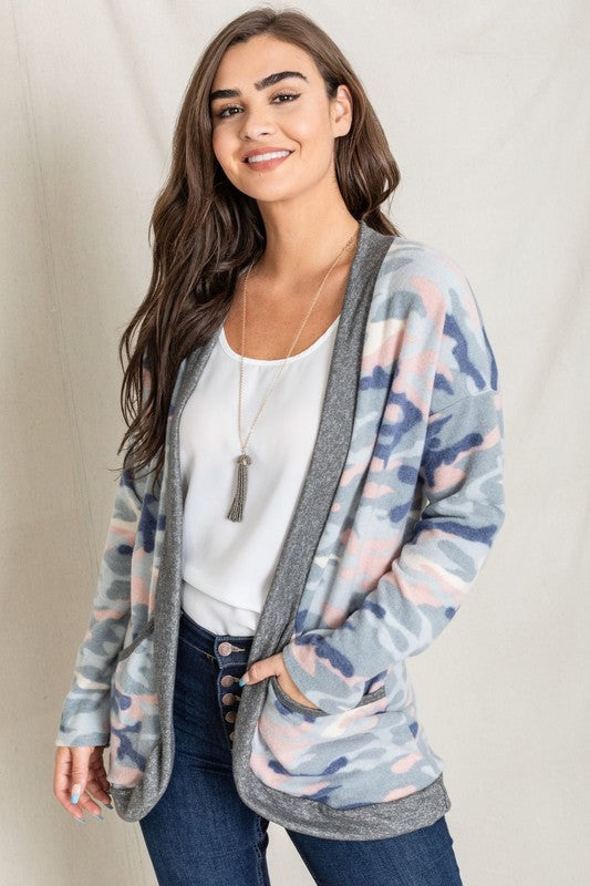 Camo Print Slouch Cardigan-Charmful Clothing Boutique