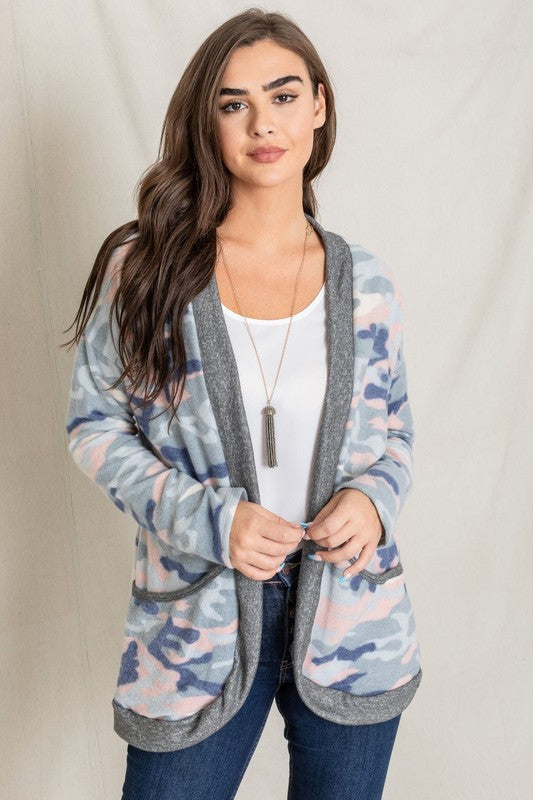 Camo Print Slouch Cardigan-Charmful Clothing Boutique