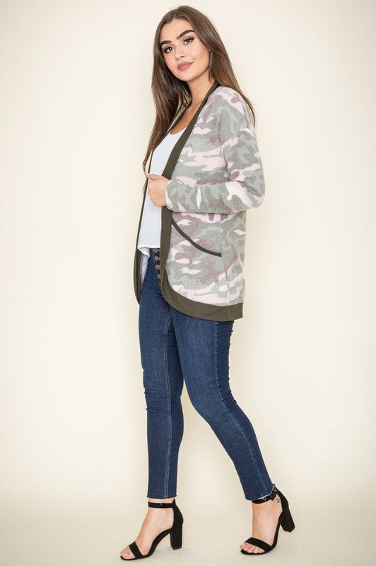 Camo Print Slouch Cardigan-Charmful Clothing Boutique