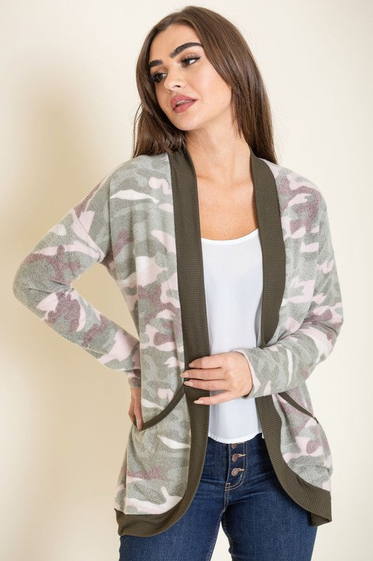 Camo Print Slouch Cardigan-Charmful Clothing Boutique