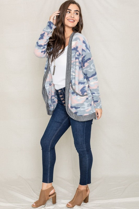 Camo Print Slouch Cardigan-Charmful Clothing Boutique