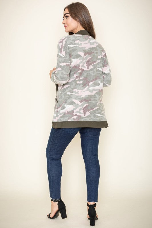 Camo Print Slouch Cardigan-Charmful Clothing Boutique