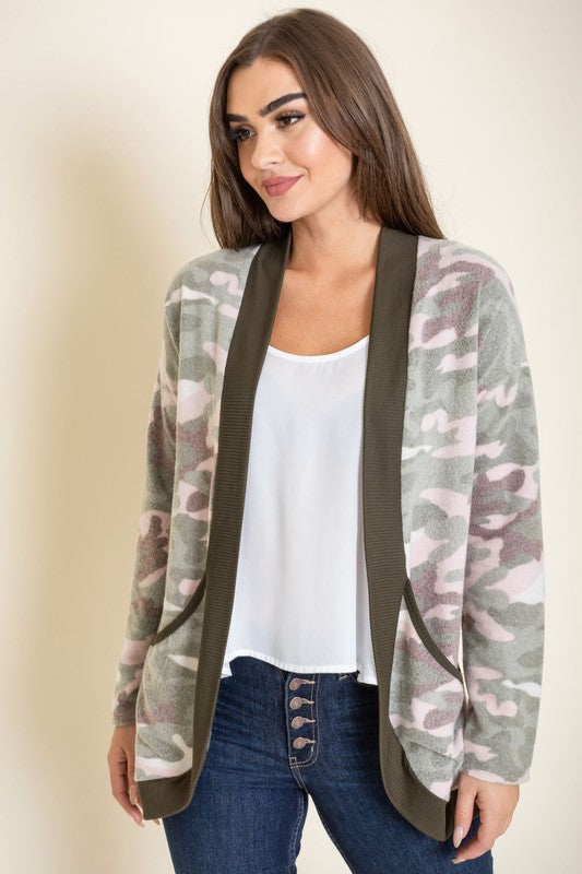 Camo Print Slouch Cardigan-Charmful Clothing Boutique